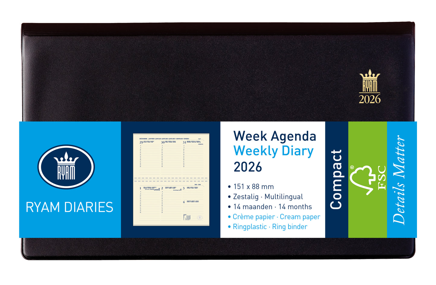 Ryam - Agenda 2026 Compact Suprema 7d/2p schwarz