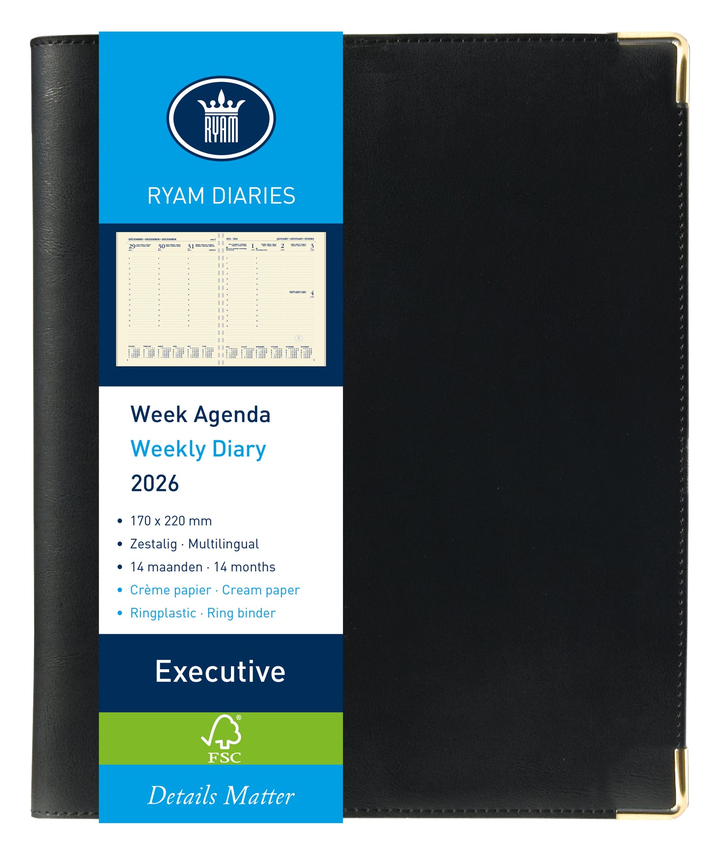 Ryam - Agenda 2026 executive nappa 7d/2 black