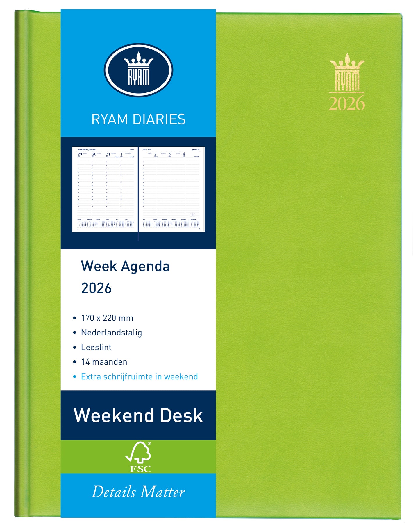 Ryam - Agenda 2026 Plan Semainier Week-End Bureau Lazio 7 jours/2 pages assortis