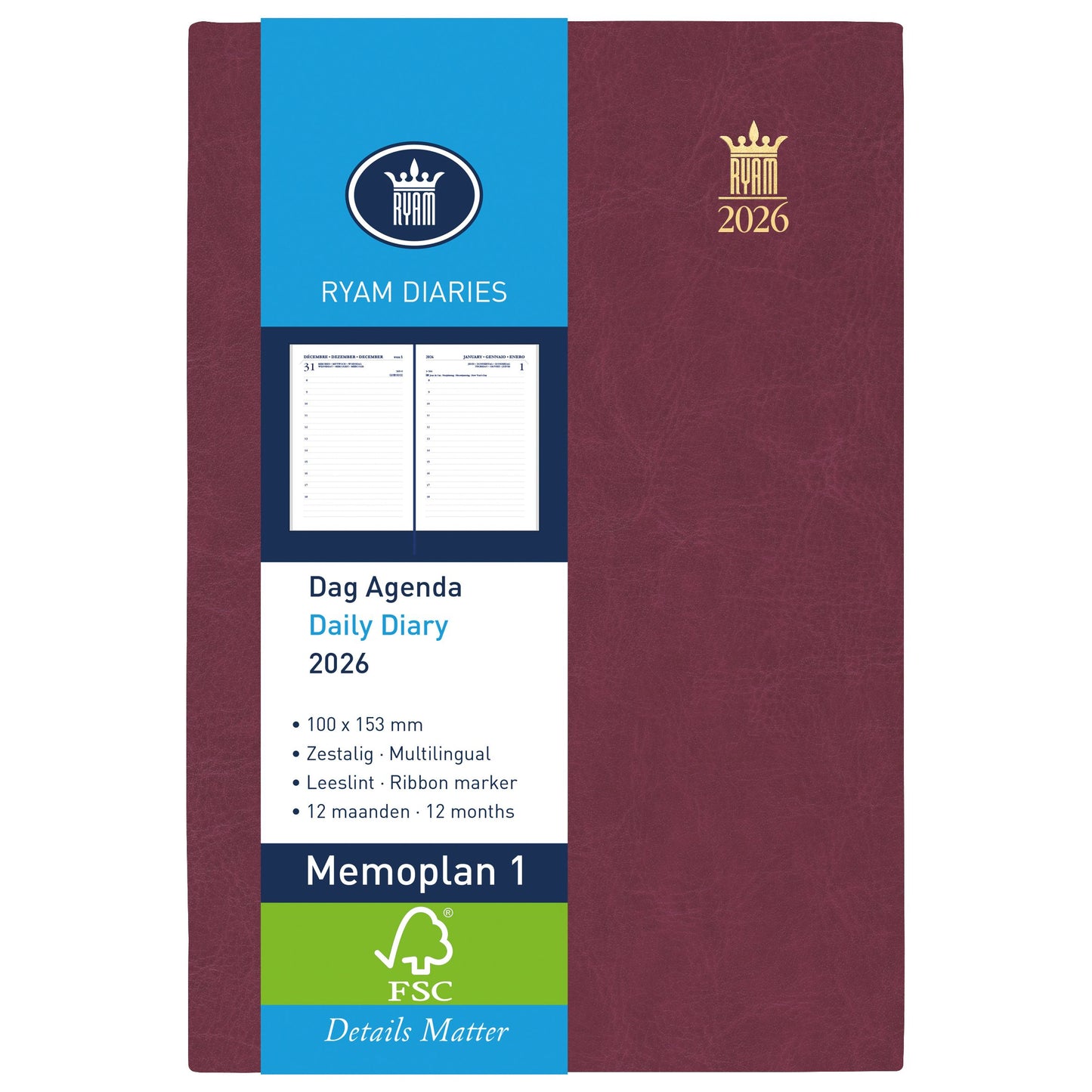 Ryam - Agenda 2027 memoplan 1 mundior 1d/1p bordeaux