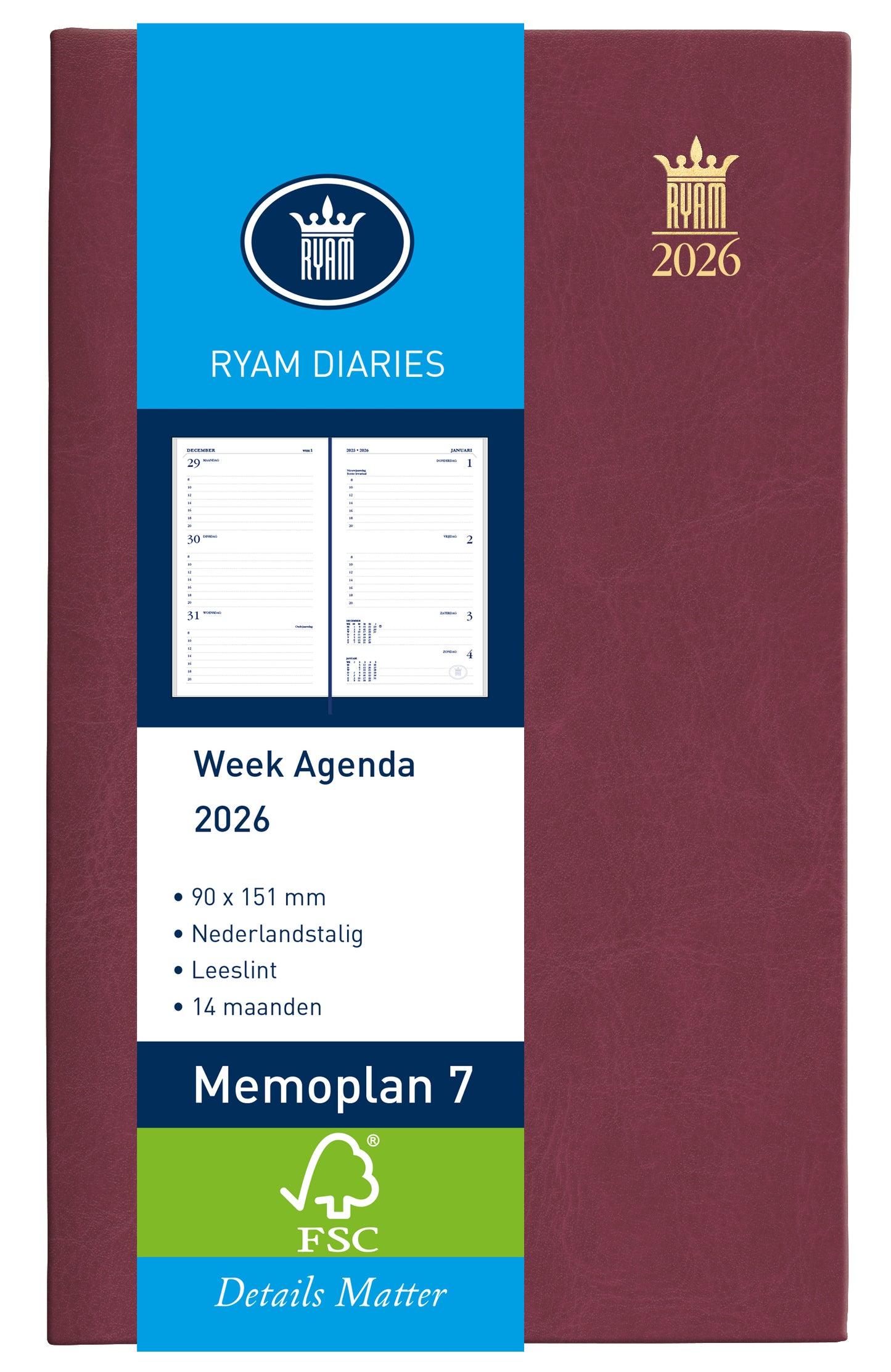 Ryam - Agenda 2026 Memo plan 7 Suprema 7 días/2 páginas burdeos