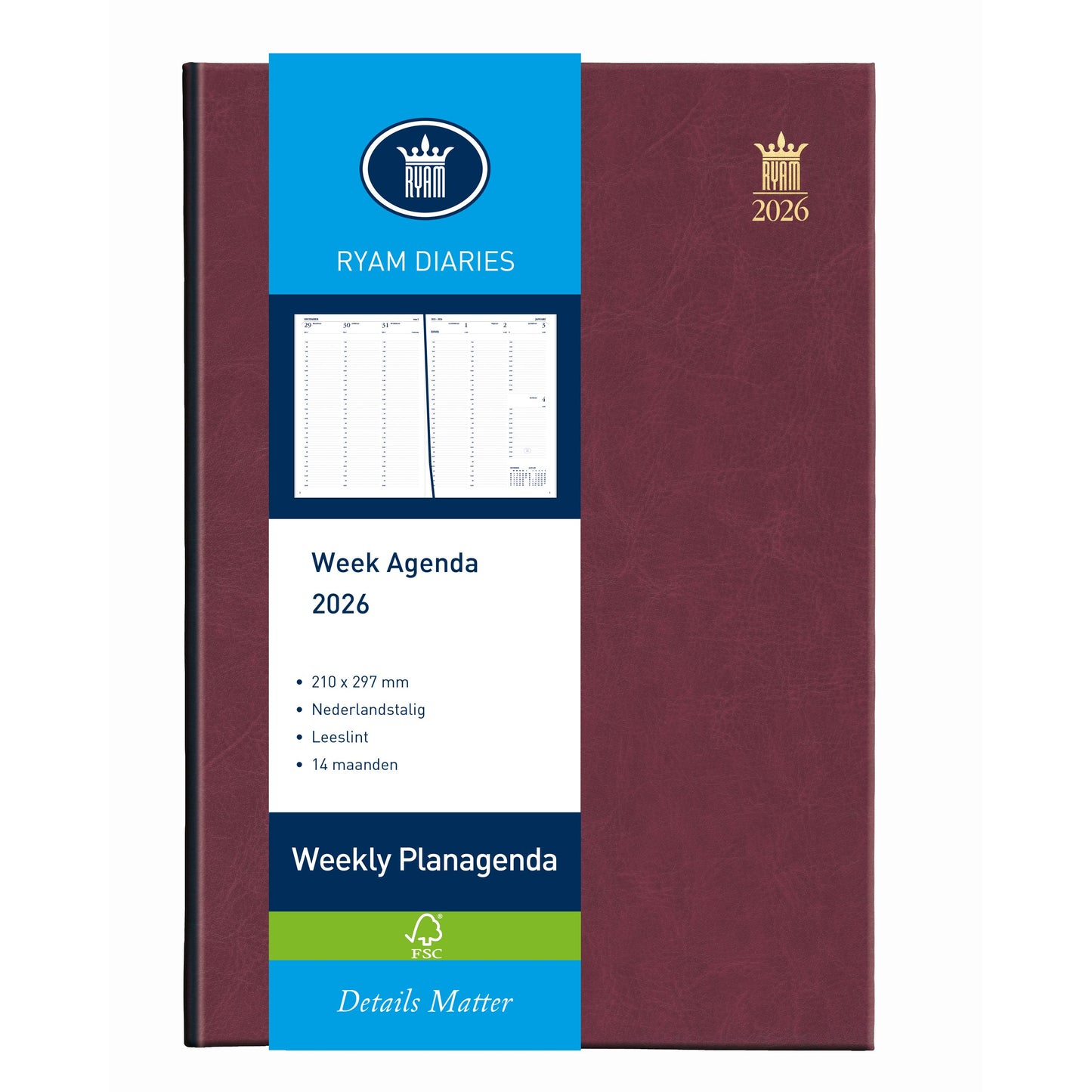 Ryam - Agenda 2026 settimanale 7g/2p bordeaux