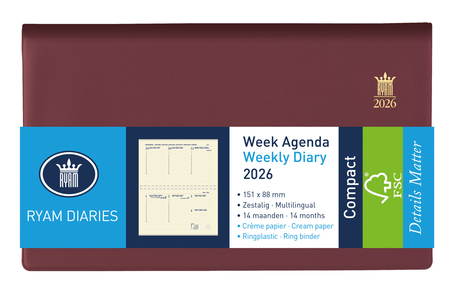 Ryam - Agenda 2026 Compact Suprema 7d/2p Bordeaux
