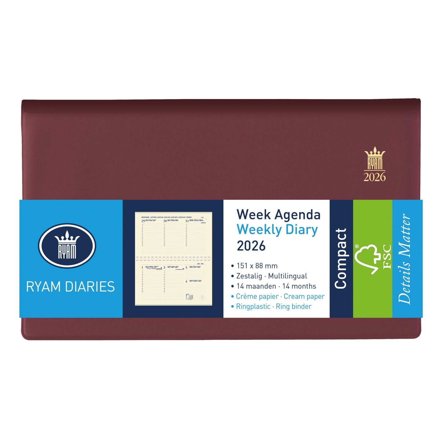 Ryam - Agenda 2026 compatta suprema 7d/2p bordeaux
