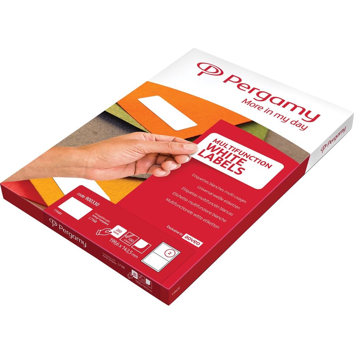 Pergamie – weiße Etiketten, 99,1 x 93,1 Fuß, runde Ecken, Packung mit 600 Etiketten