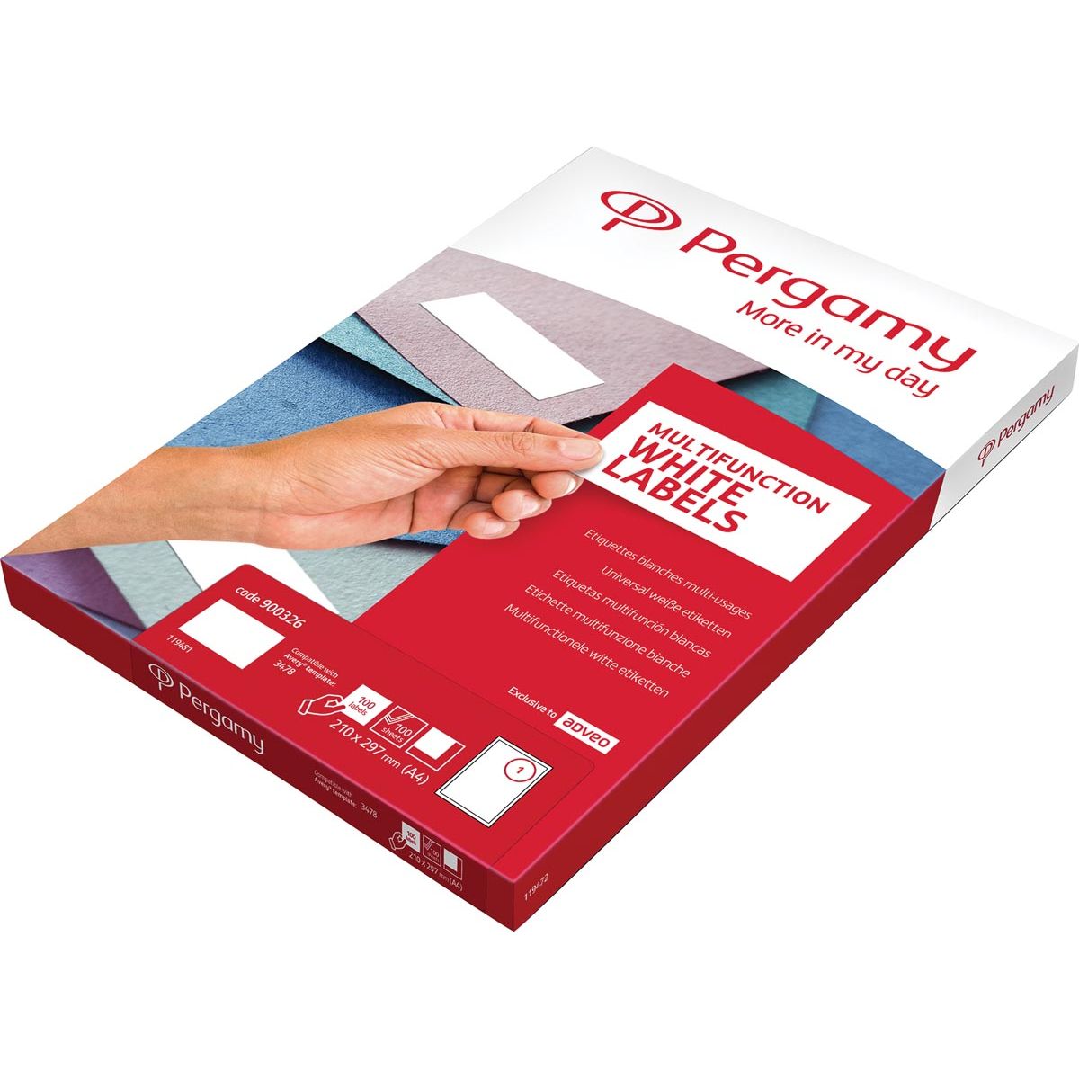 Pergamy - witte etiketten, ft 70 x 37, rechte hoeken, pak van 12000 etiketten