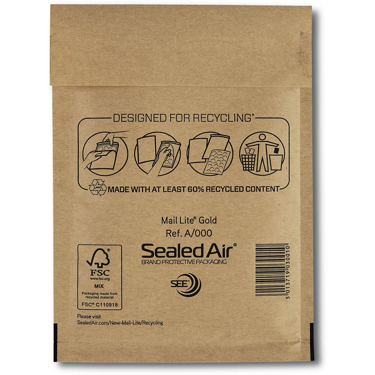 Mail Lite - enveloppes à bulles, or, A/000, 110 x 160 mm, boîte de 200