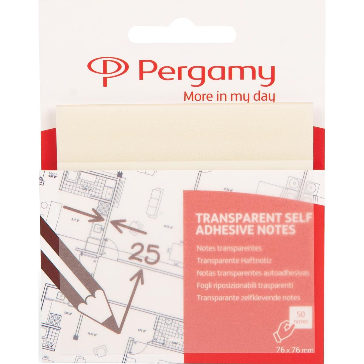 Pergamy - notes transparentes, pi 76 x 76 mm, 50 feuilles, blanc