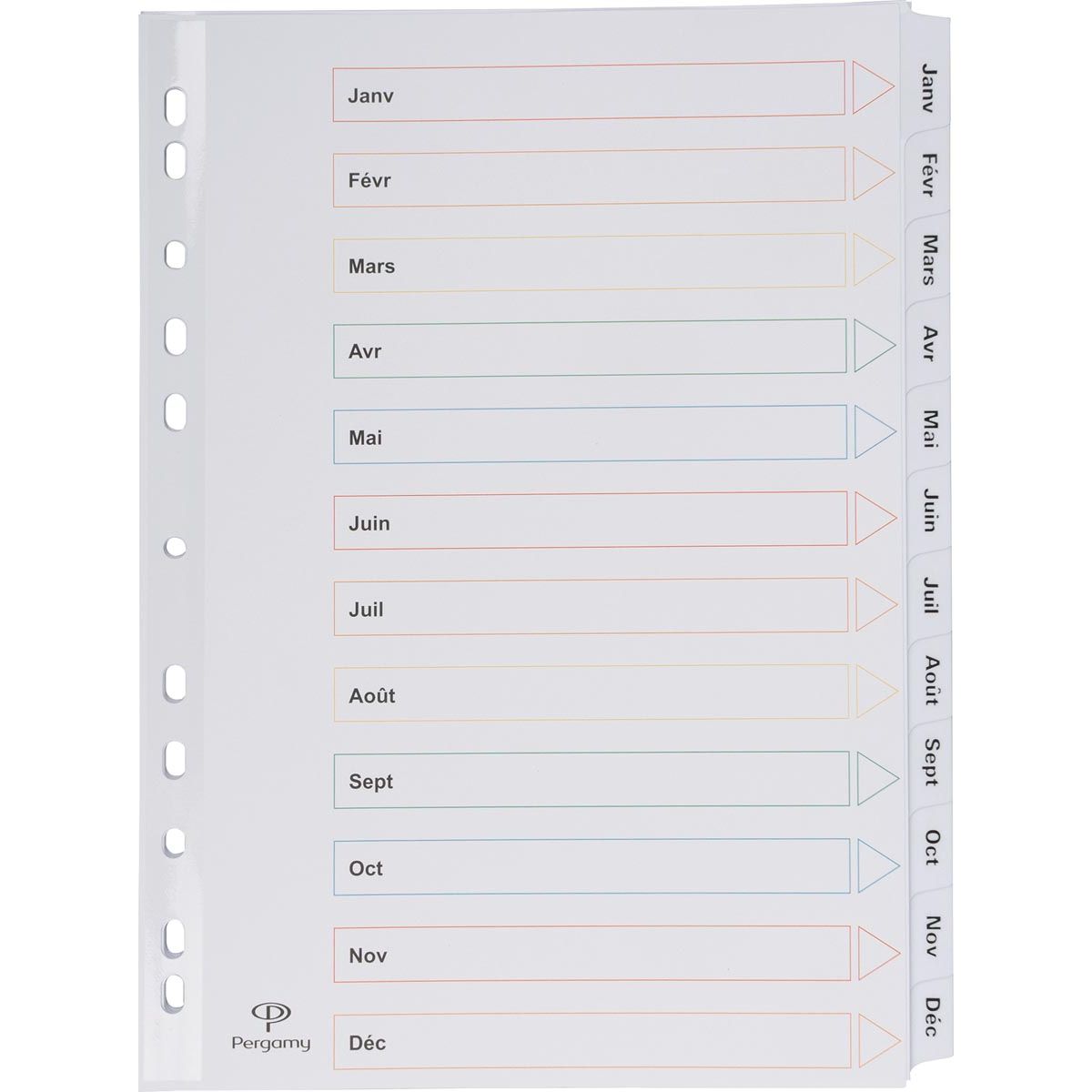 Pergamy - tabs with index sheet, ft A4, 11-hole perforation, janvier-décembre