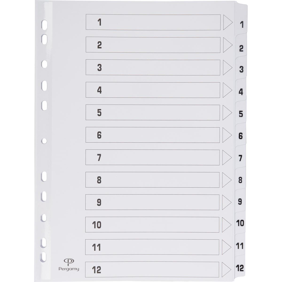 Pergamy - onglets avec feuille d'index, ft A4, 11 trous perforés, carton, jeu 1-12