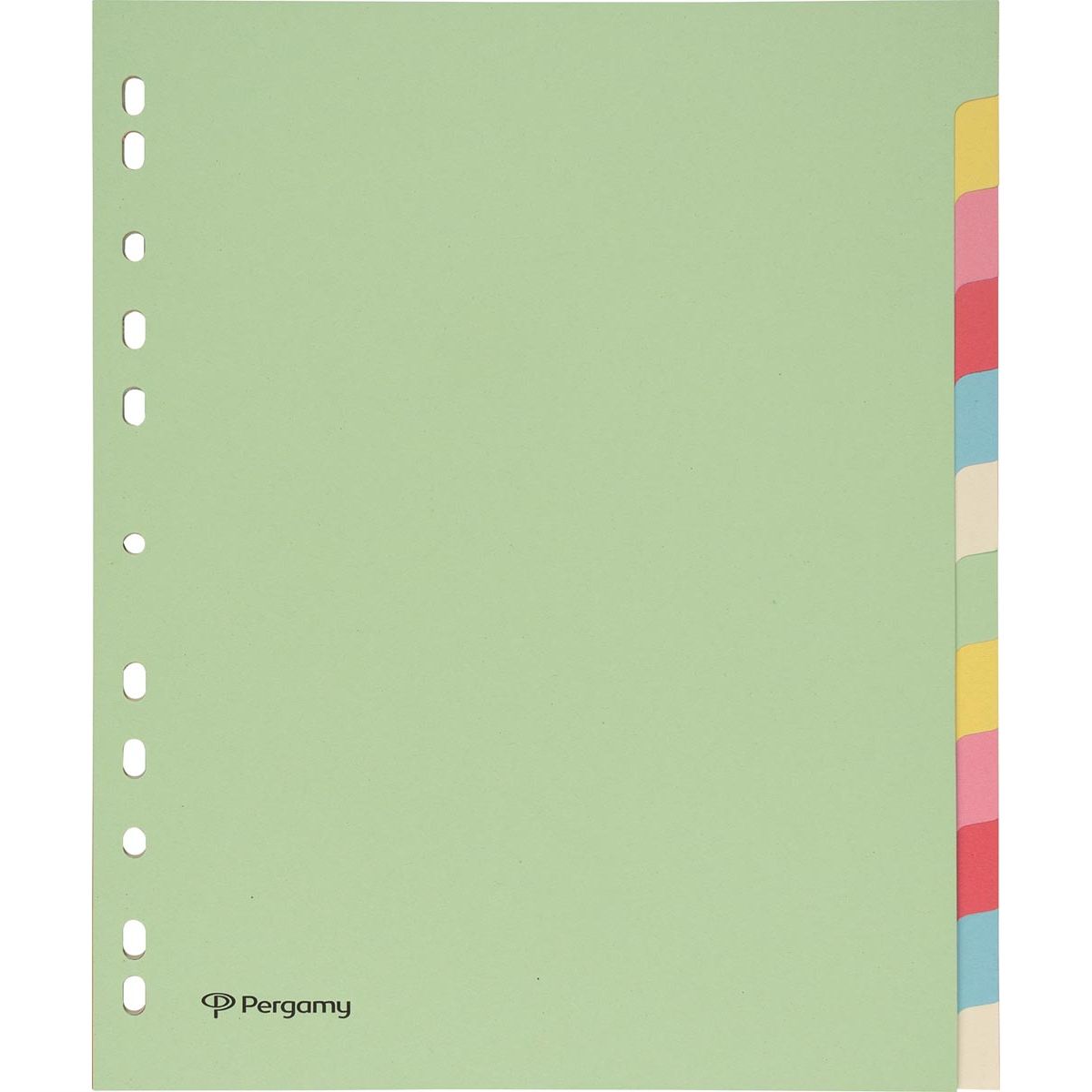Pergamy - tabbladen ft A4 maxi, 11-gaatsperforatie, karton, geassorteerde pastelkleuren, 12 tabs