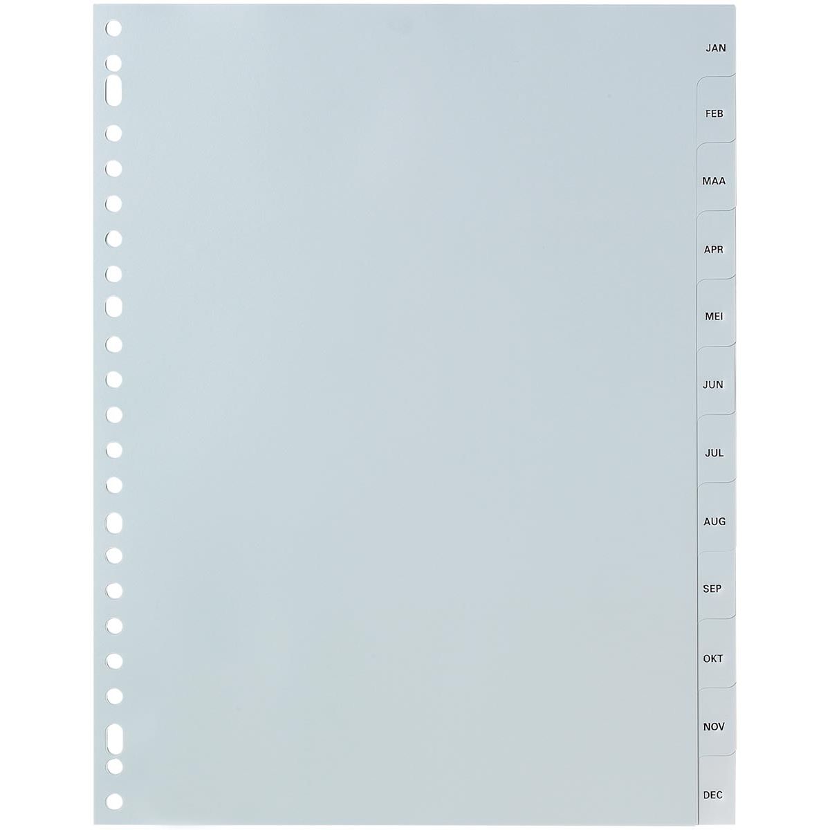 Pergamy - tabbladen, ft A4, 23-gaatsperforatie, grijze PP, januari-december