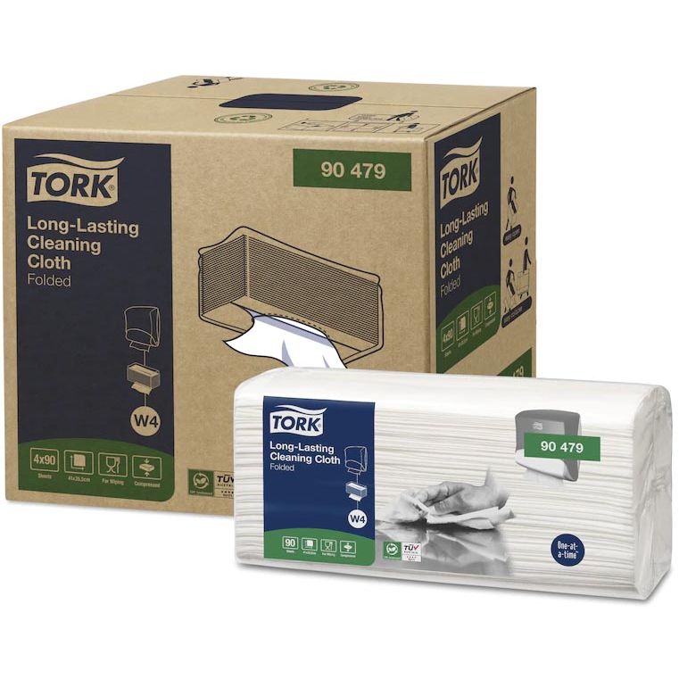 Tork - Papel de limpieza de larga duración, plegado, W4, 90 hojas, paquete de 4
