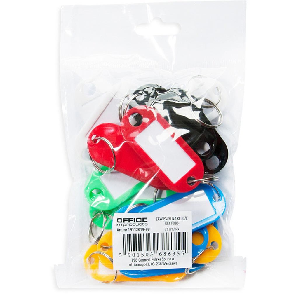 OFFICE products - sleutelhanger, geassorteerde kleuren, plastic ophangzakje van 20 stuks