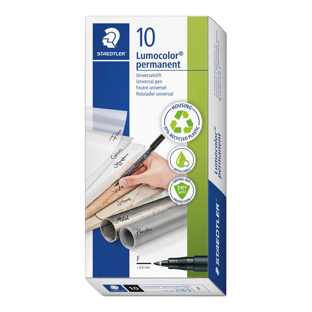 Staedtler - Viltstift Lumocolor 318 permanent F zwart | 10 stuks
