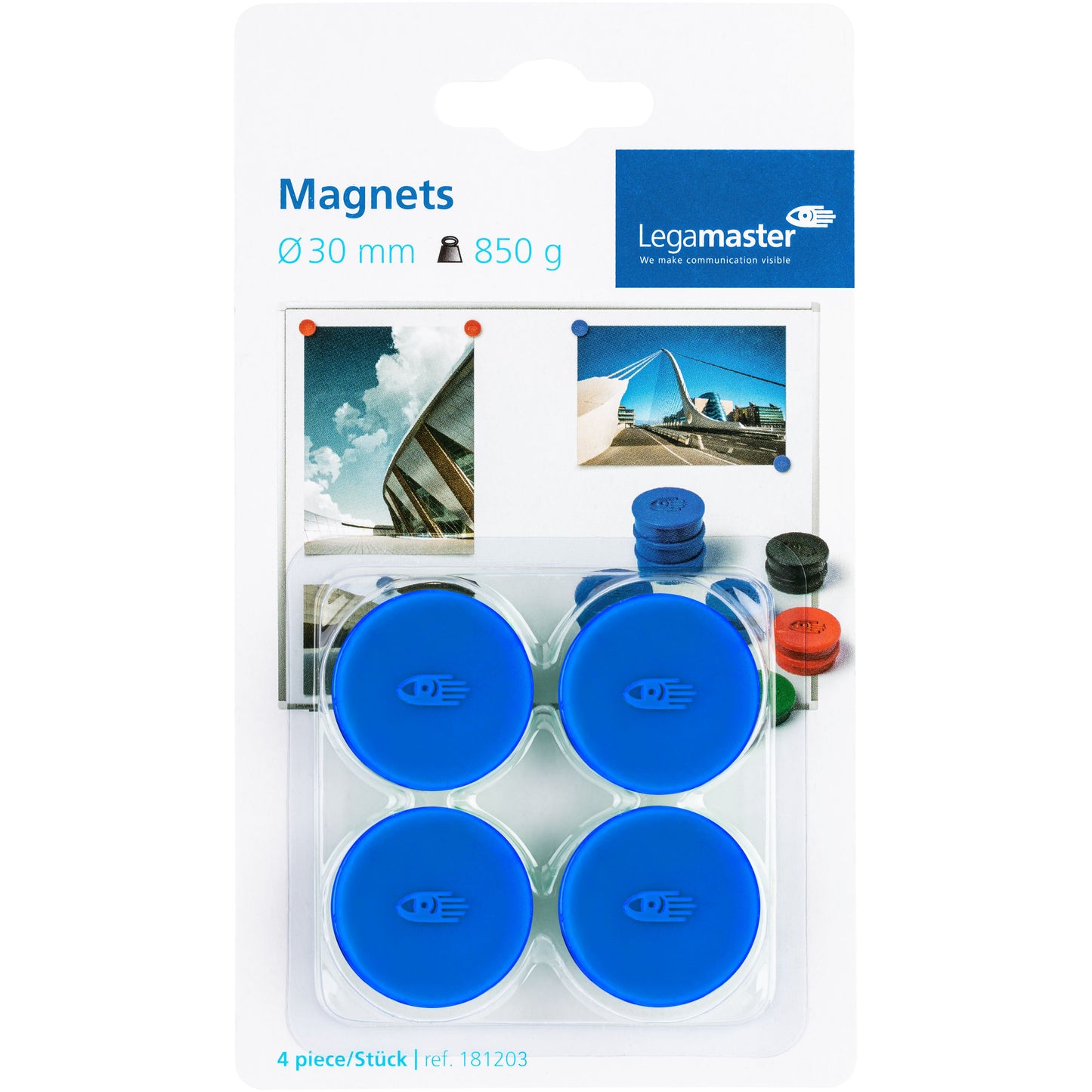 Legamaster - Magnete 30mm 850gr blu 4 pezzi