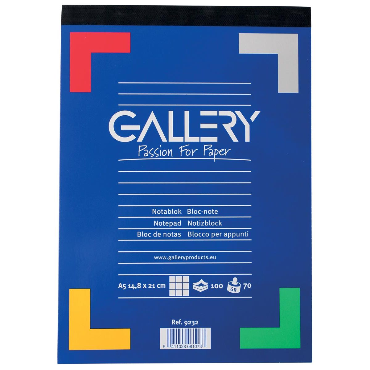 Gallery - schrijfblok, ft A5, geruit 5 mm, blok van 100 vel