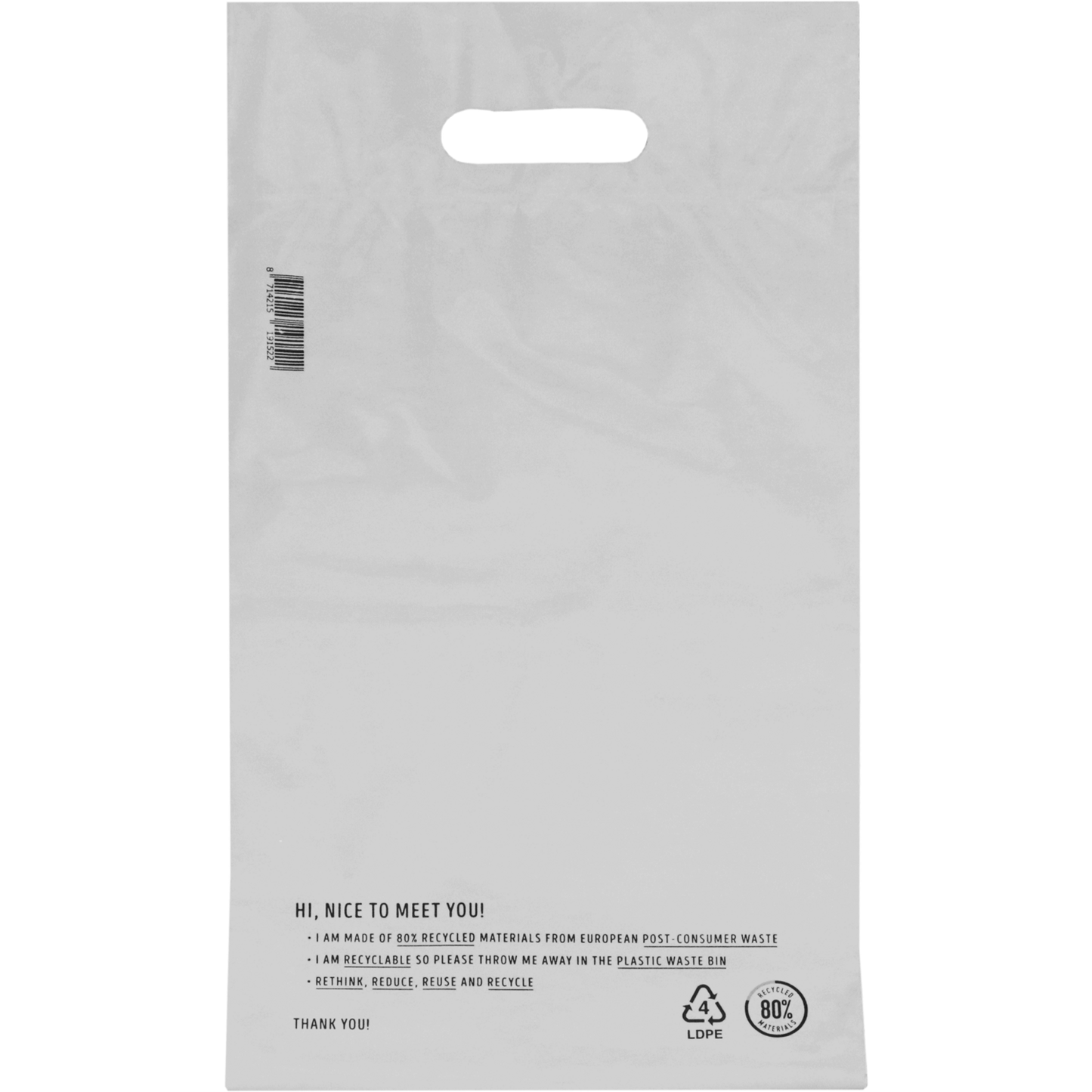 Klika - Zak | Verzendzak met handvat | Gerecycled LDPE | 25x35cm | 65my | wit | 250 stuks
