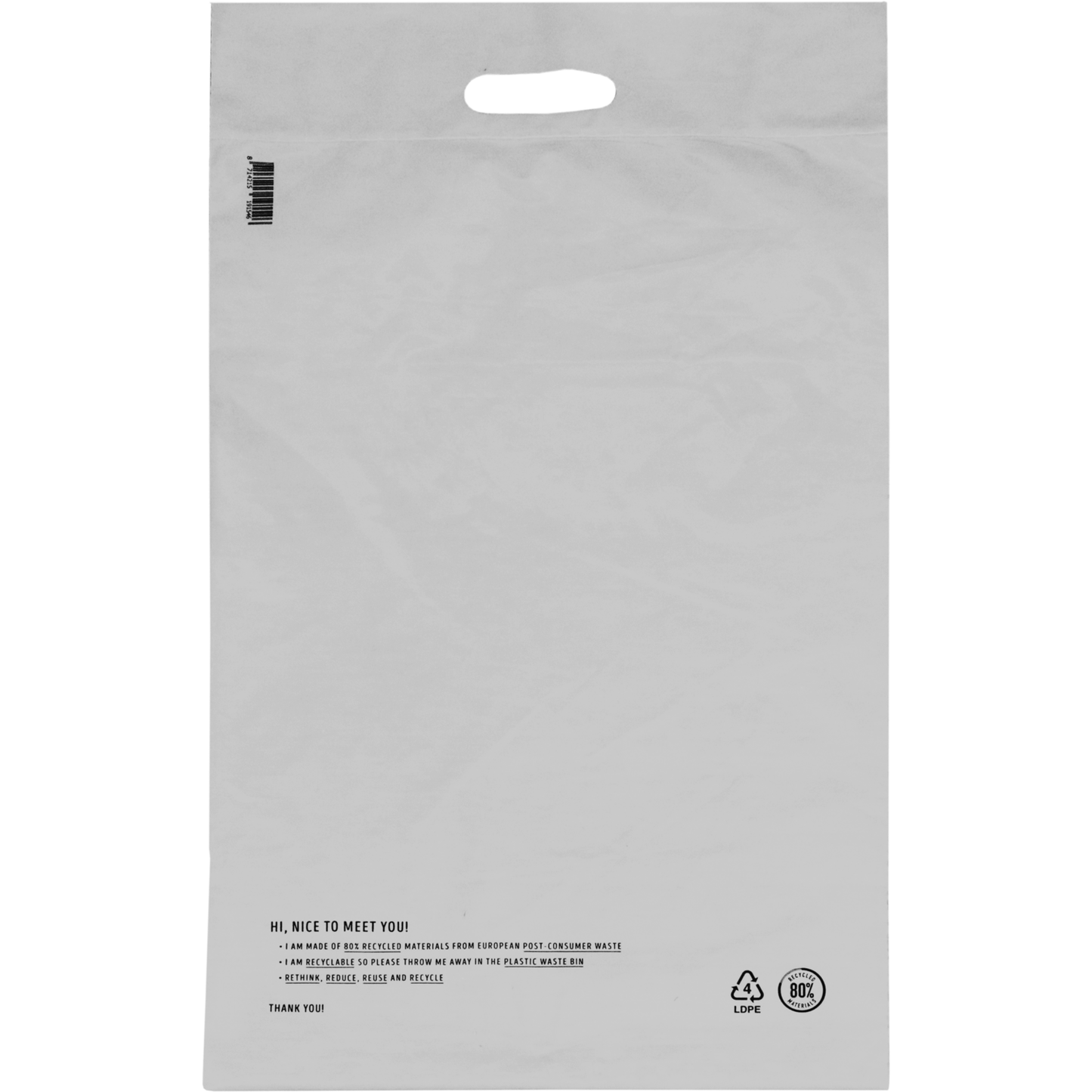 Klika - Zak | Verzendzak met handvat | Gerecycled LDPE | 36x54cm | 65my | wit | 500 stuks