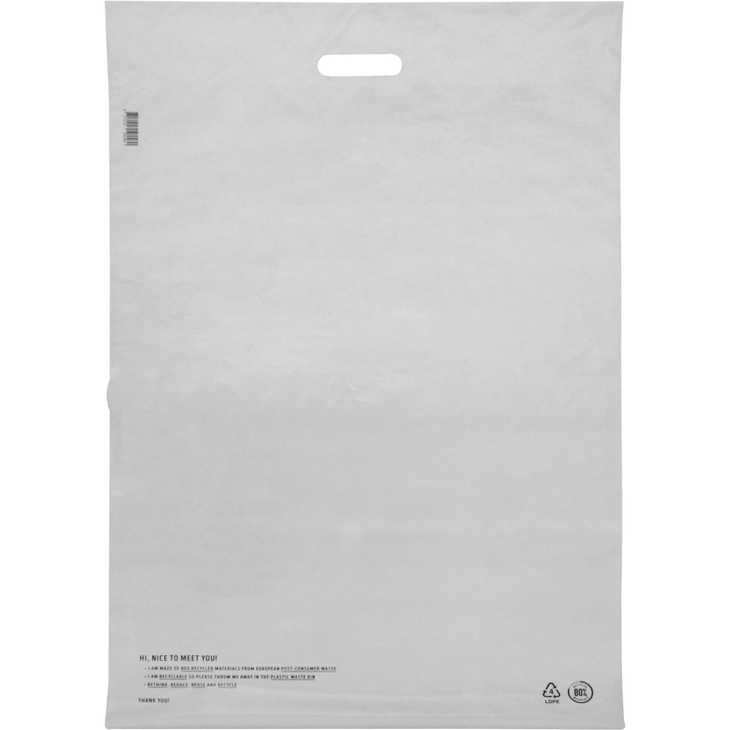 Klika - Zak | Verzendzak met handvat | Gerecycled LDPE | 50x70cm | 65my | wit | 200 stuks