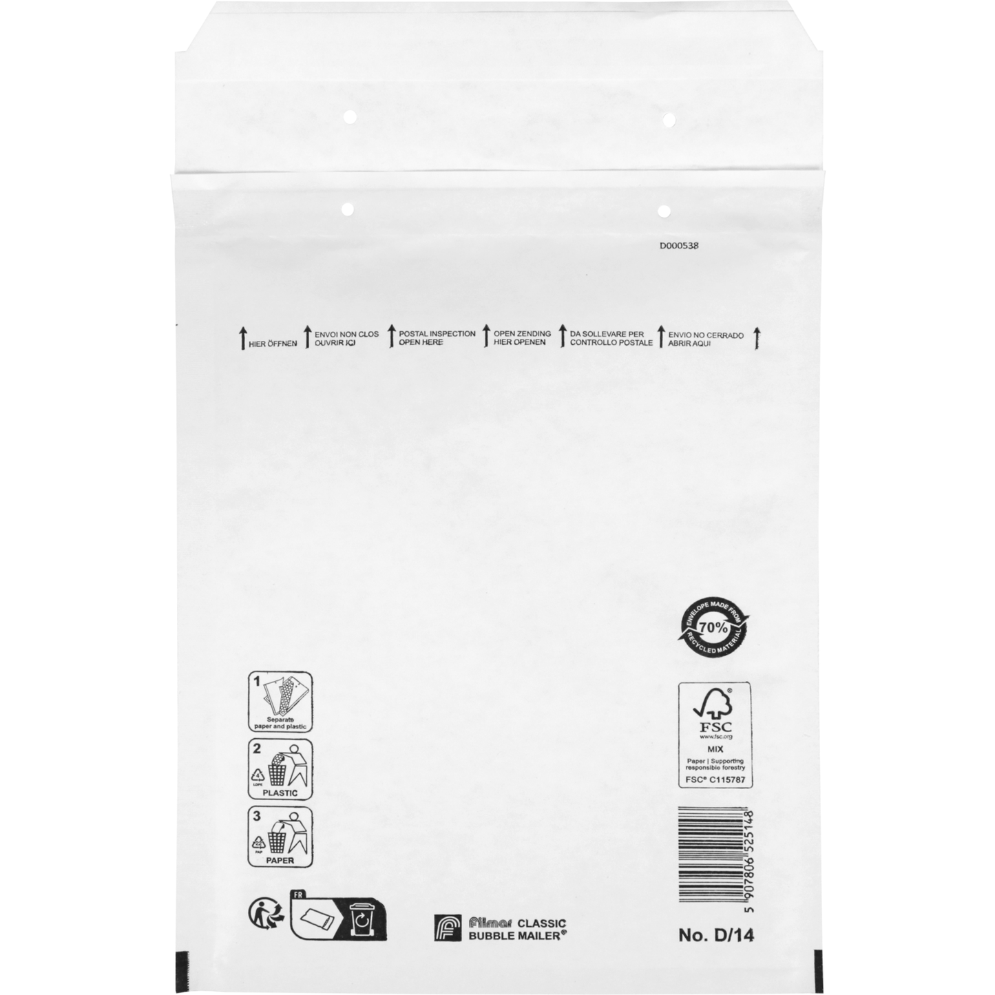 Klika - Envelope | bubble envelope | 265x180mm | D | paper + PE | white | 100 pieces