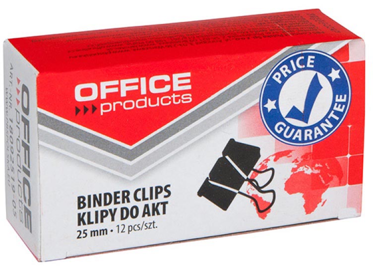 OFFICE products - foldbackclip, zwart, 25 mm, doos van 12 stuks