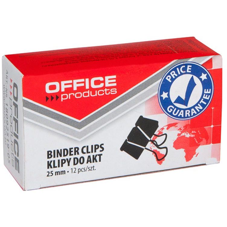 OFFICE products - foldbackclip, zwart, 25 mm, doos van 12 stuks
