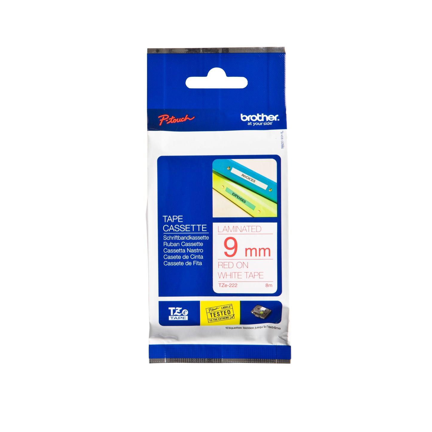 Brother - Labele P-touch TZe-222 Standard 9mm Rot auf Weiß