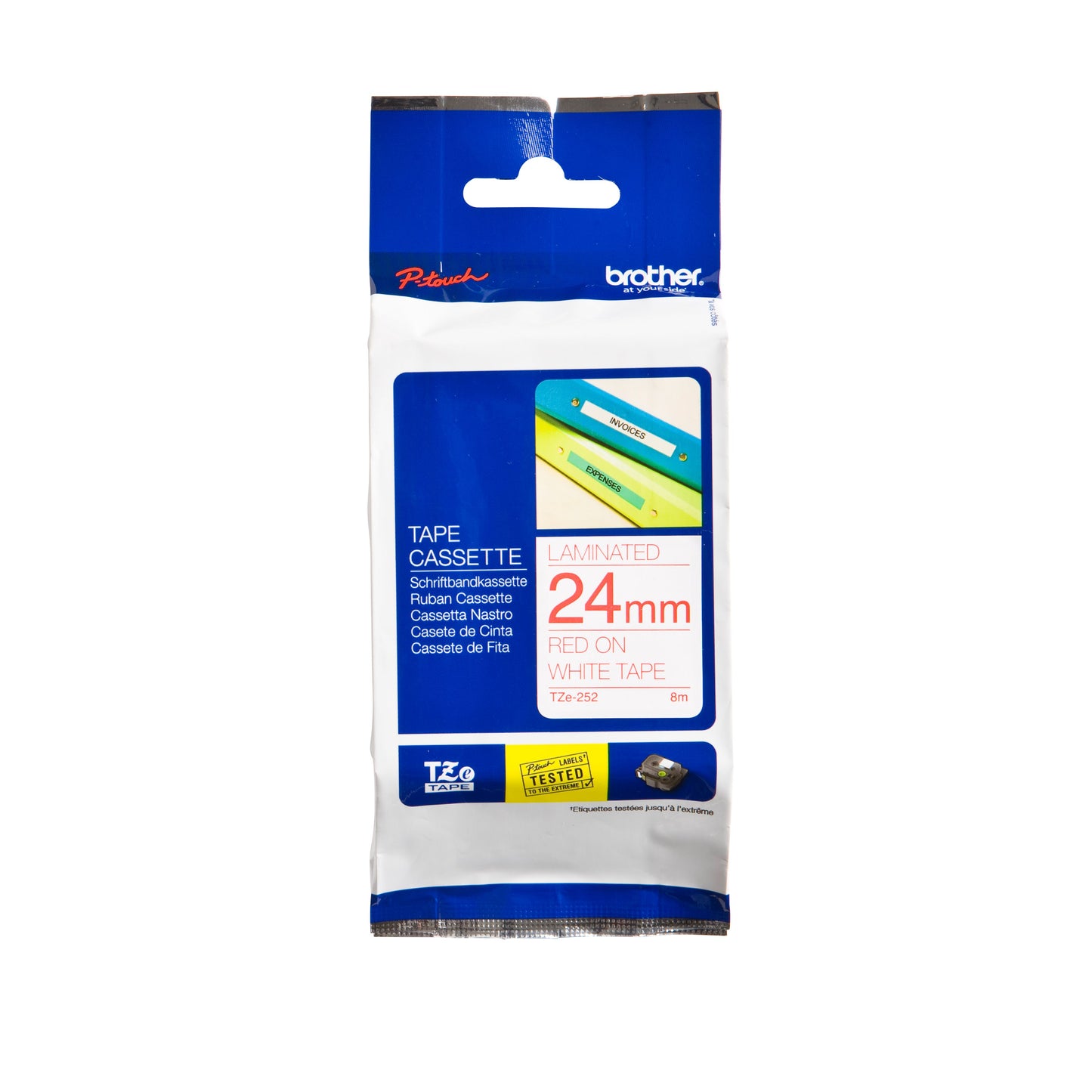 Brother - Etichetta P-touch TZe-252 standard 24 mm rosso su bianco