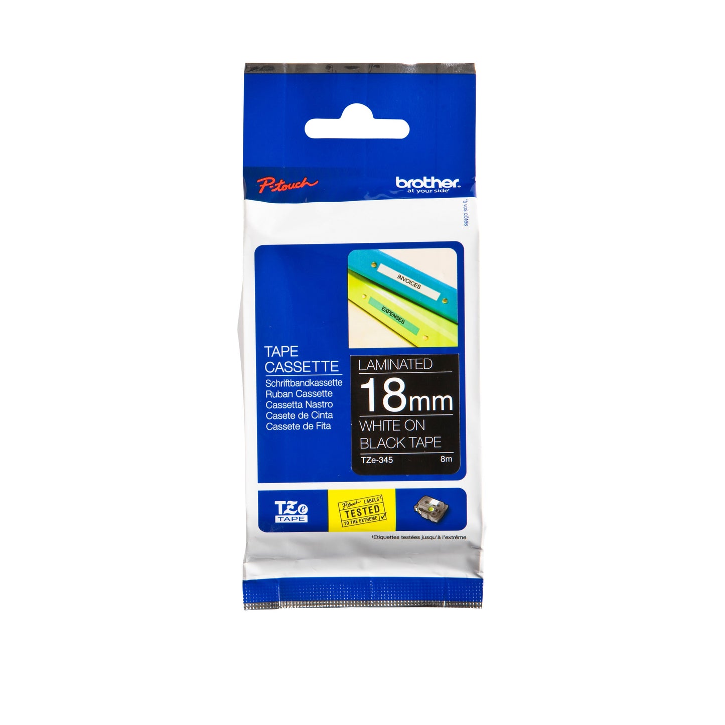 Brother - Labele P-touch TZe-345 standaard 18mm wit op zwart