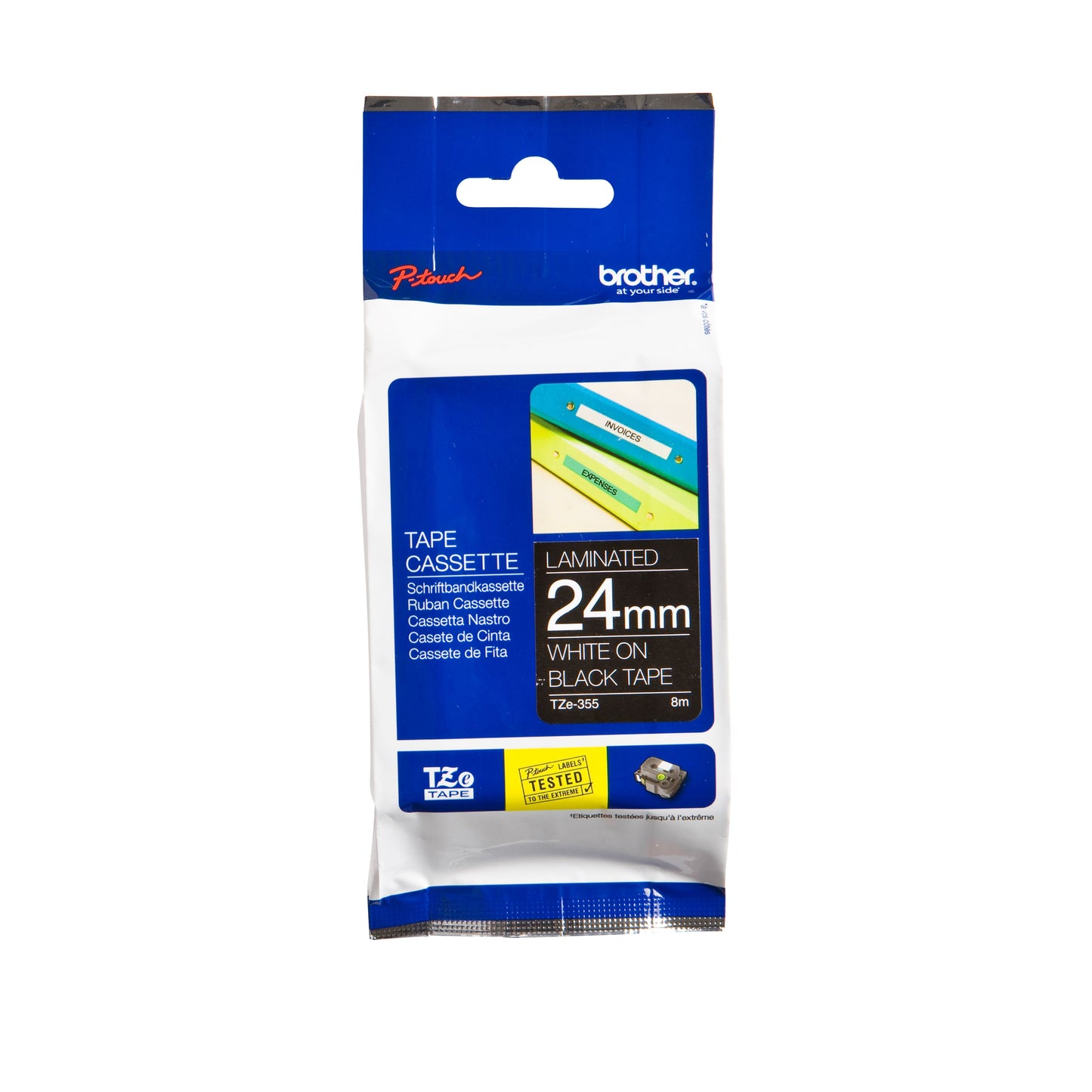 Brother - Labele P-touch TZe-355 estándar 24mm blanco sobre negro