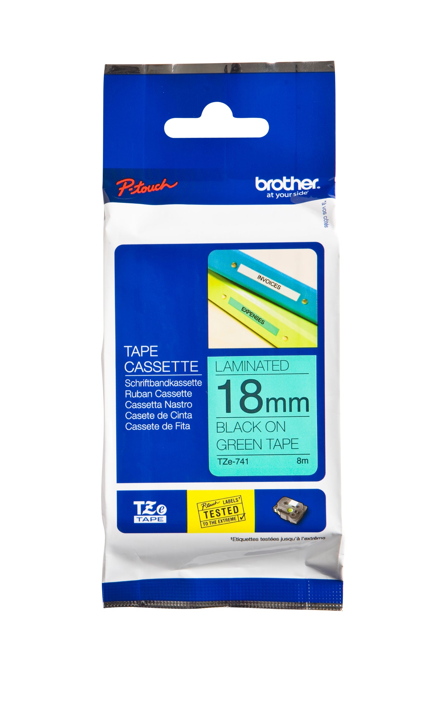 Brother - Etichetta P-touch TZe-741 standard 18 mm nero su verde