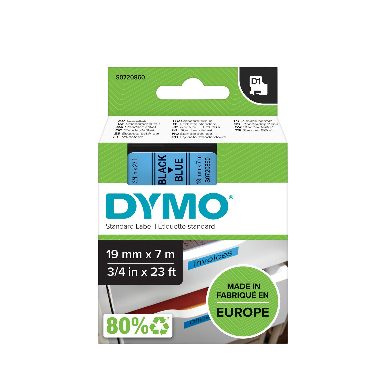 Dymo - Labele LabelManager D1 polyester 19mm black on blue | 5 pieces