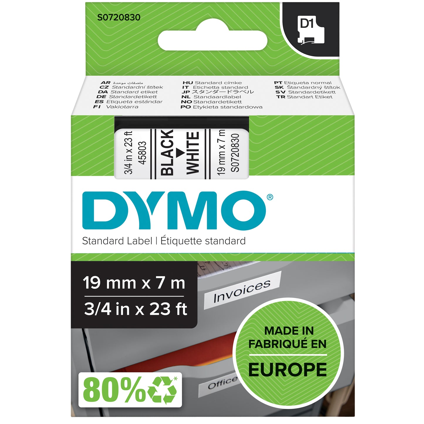 Dymo - Labele LabelManager D1 polyester 19mmx7m zwart op wit