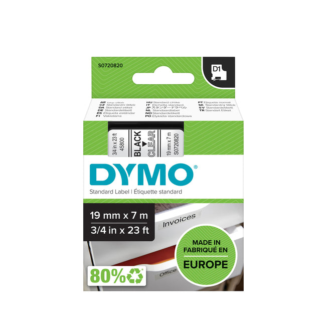 Dymo - Labele LabelManager D1 poliéster 19mm negro sobre transparente