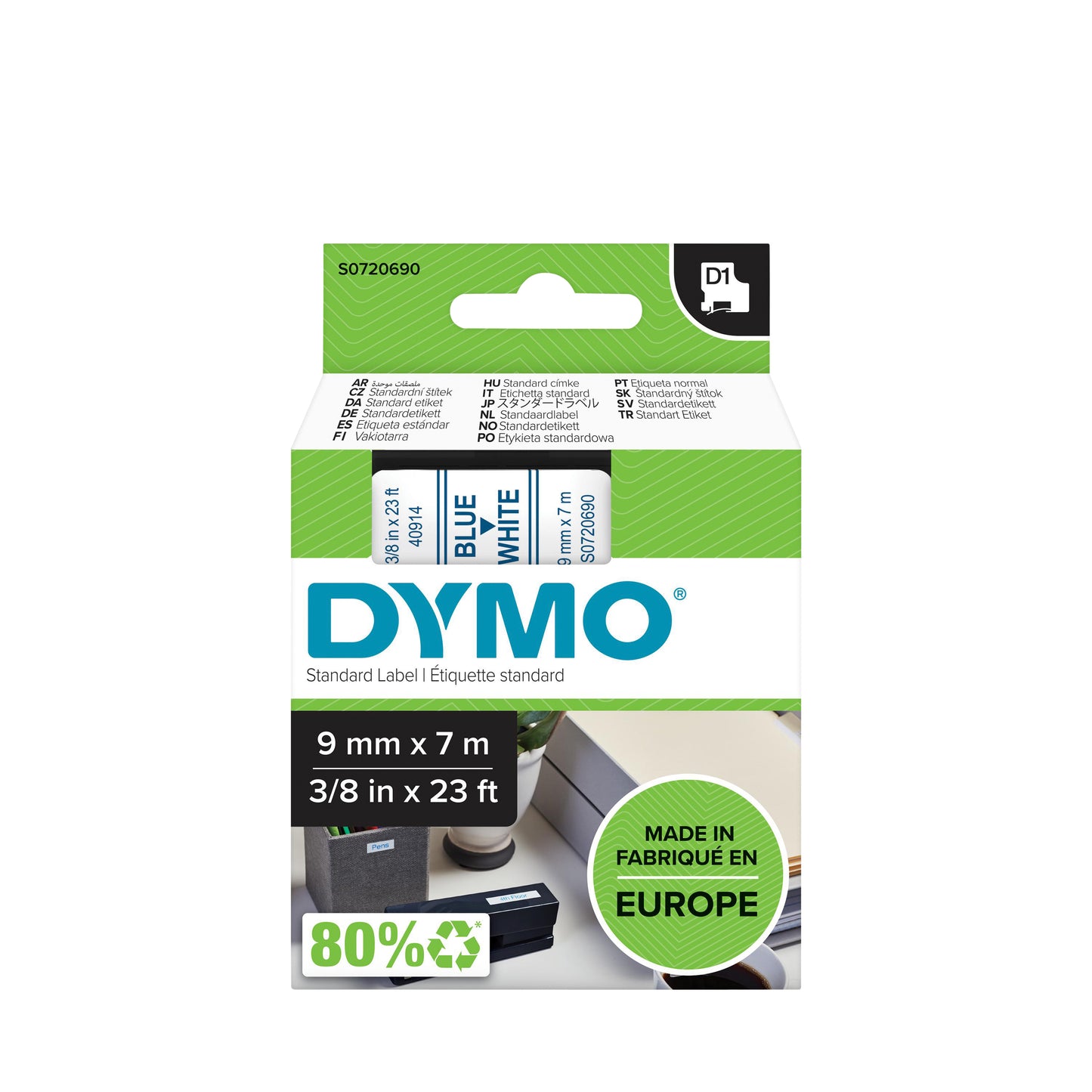 Dymo - Labele LabelManager D1 polyester 9mm blauw op wit