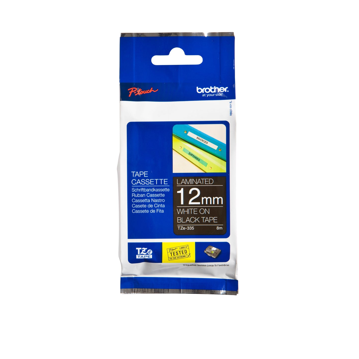 Brother - Etichetta P-touch TZe-335 standard 12mm bianco su nero | 25 pezzi