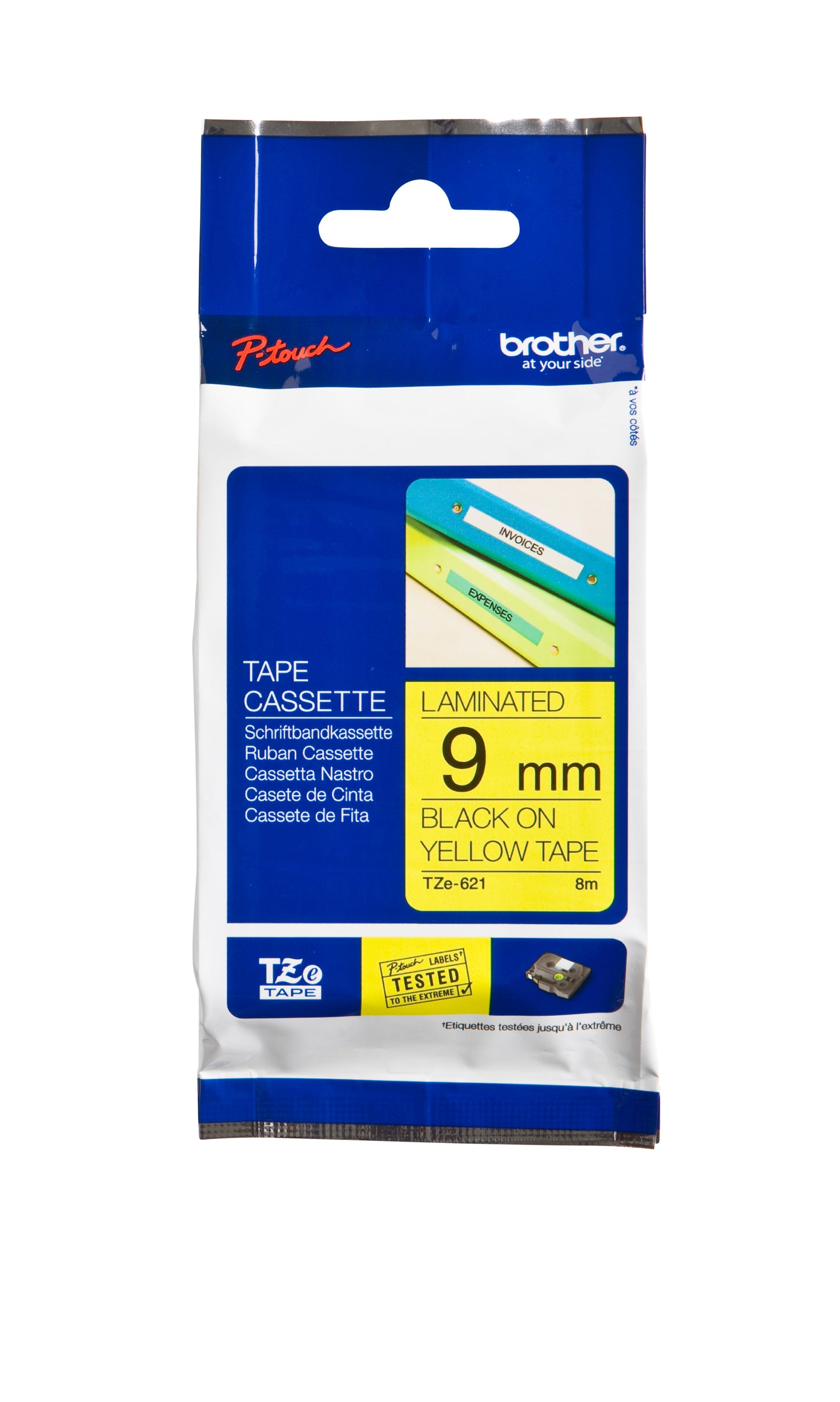 Brother - Etichetta P-touch TZe-621 standard 9mm nero su giallo | 25 pezzi
