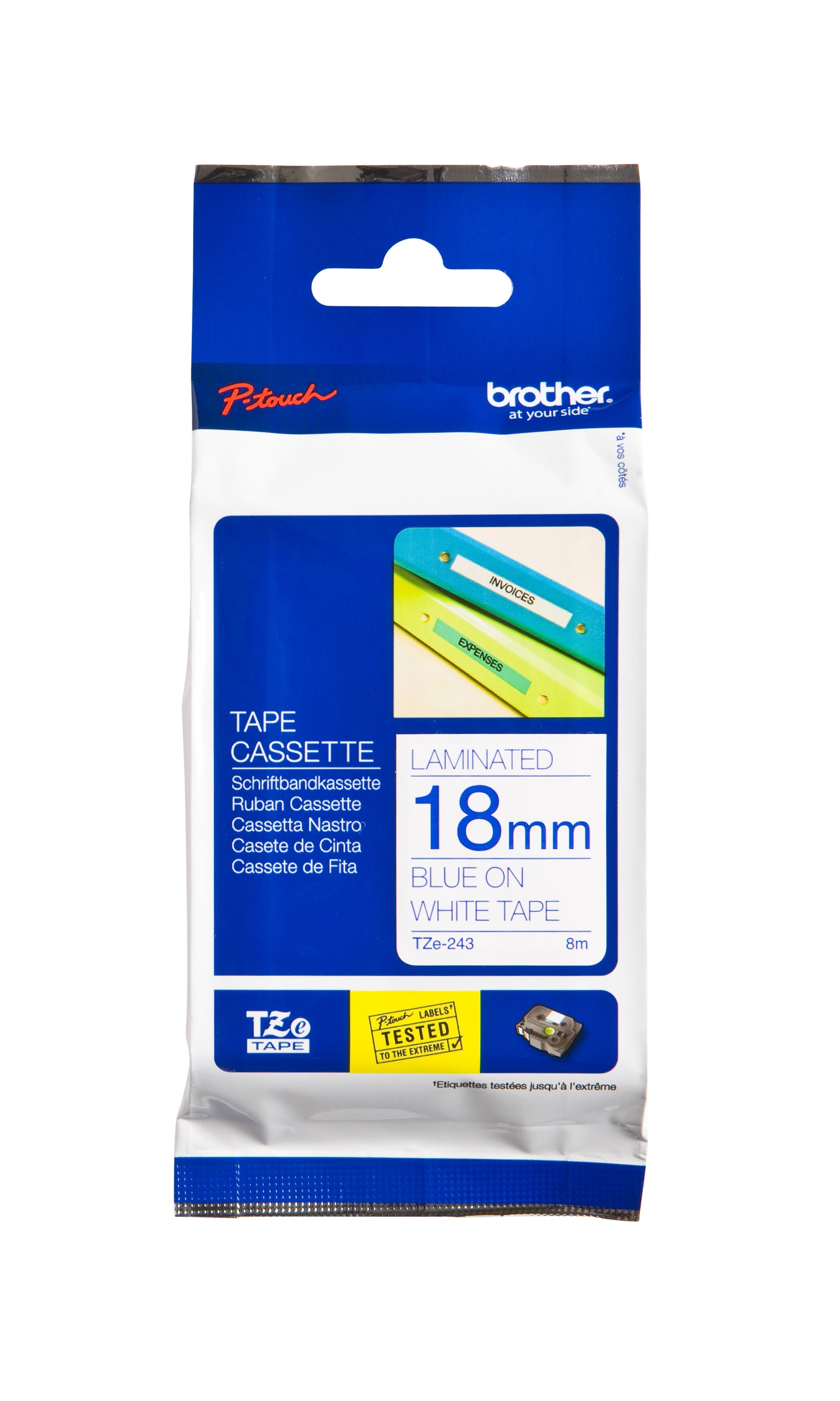 Brother - TZE-243 labelprinter-e Blauw op wit