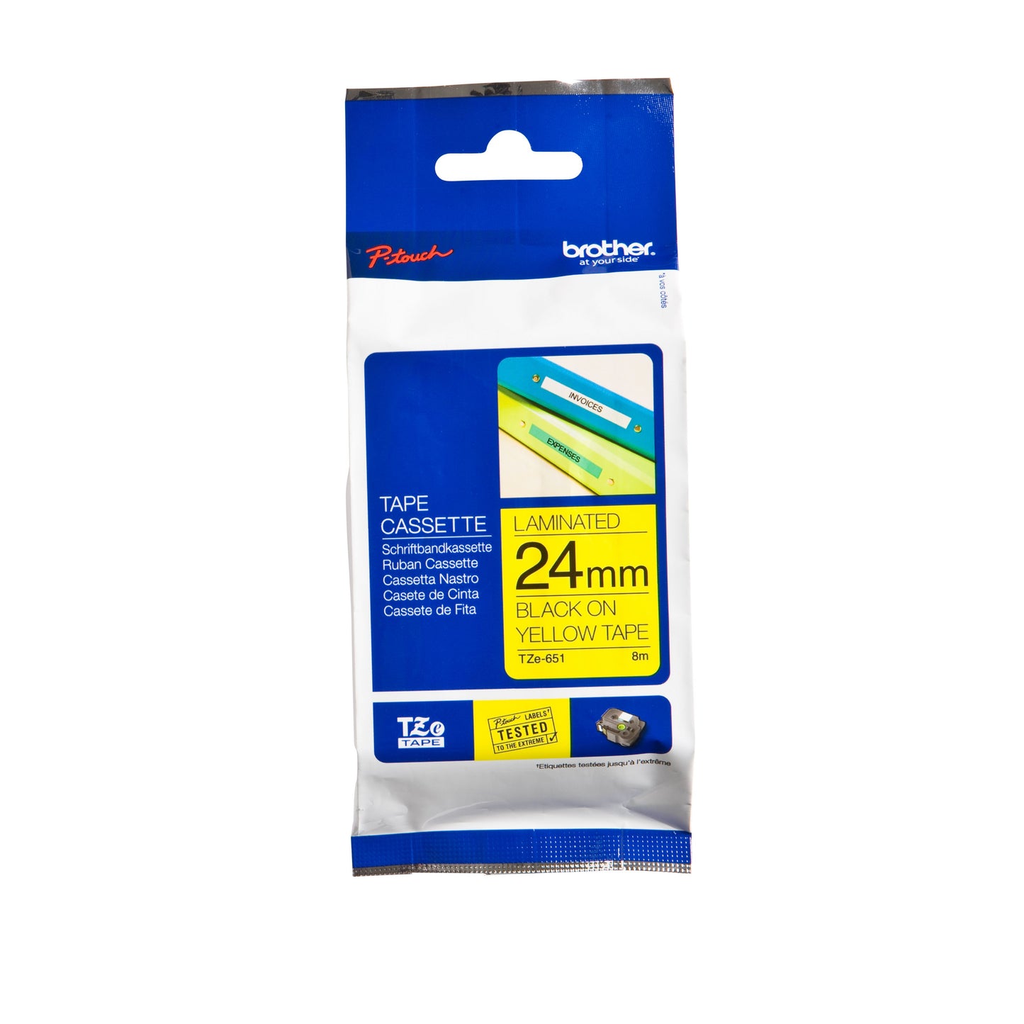 Brother - Labele P-touch TZe-651 estándar 24mm negro sobre amarillo | 25 piezas