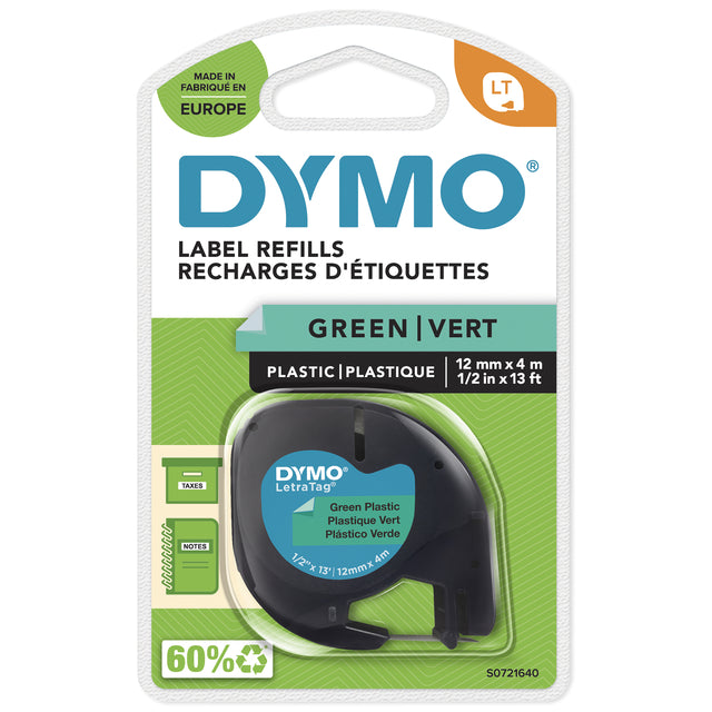 Dymo - Labele LetraTag plastic 12mm zwart op groen | 10 stuks
