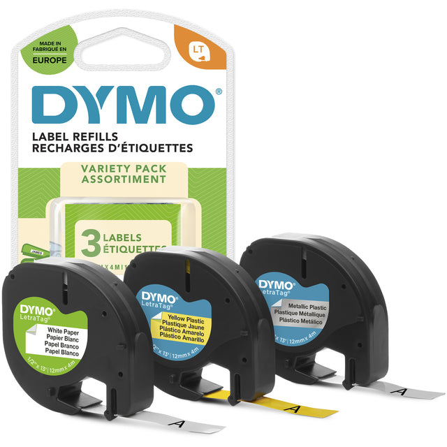 Dymo - Labele LetraTag 12mm surtido 3 piezas