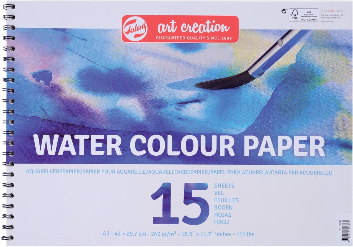 Talens Art Creation - Papel de acuarela Art Creation, 240 g, pies A3, bloque de 15 hojas