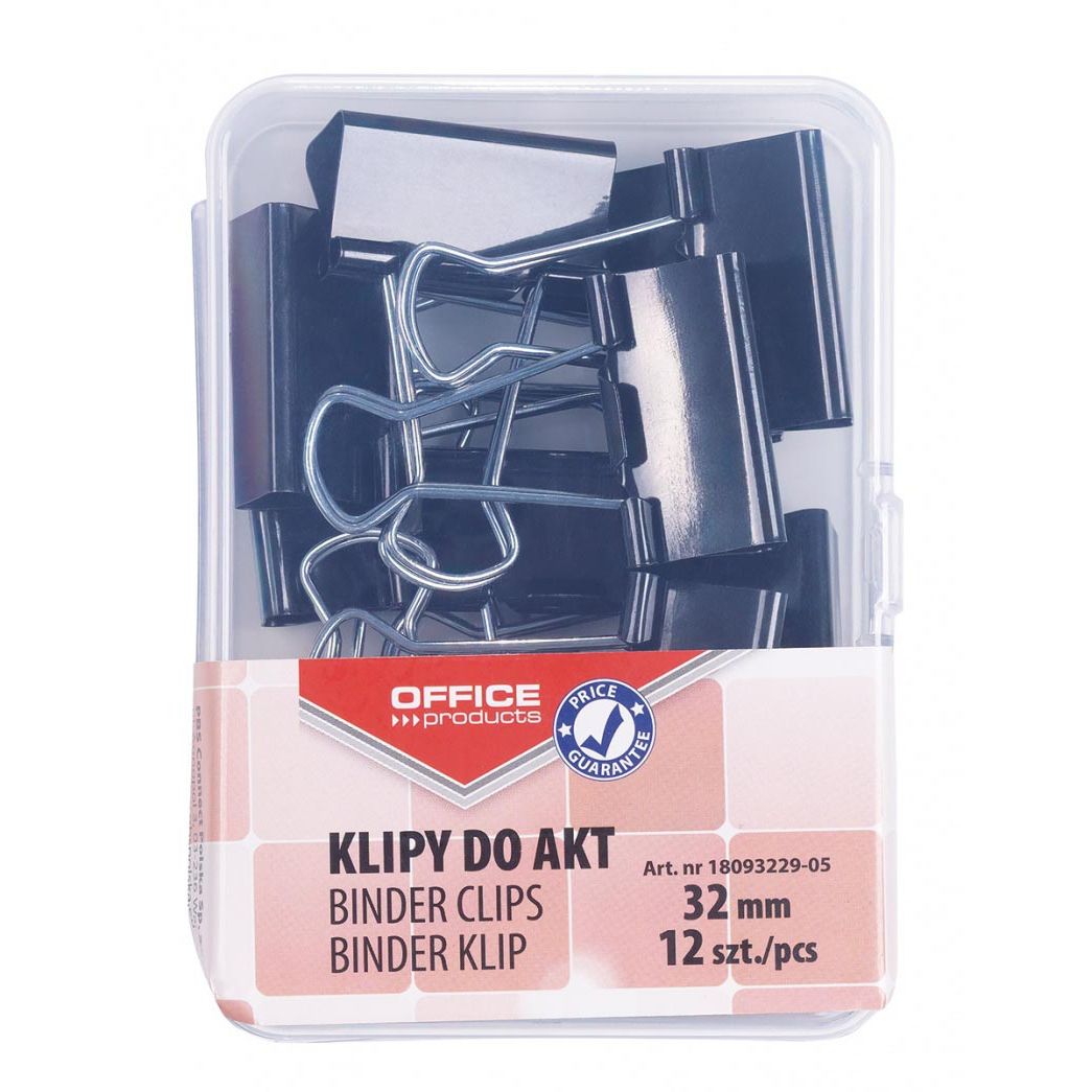 OFFICE products - foldbackclip, zwart, 32 mm, plastic doos van 12 stuks
