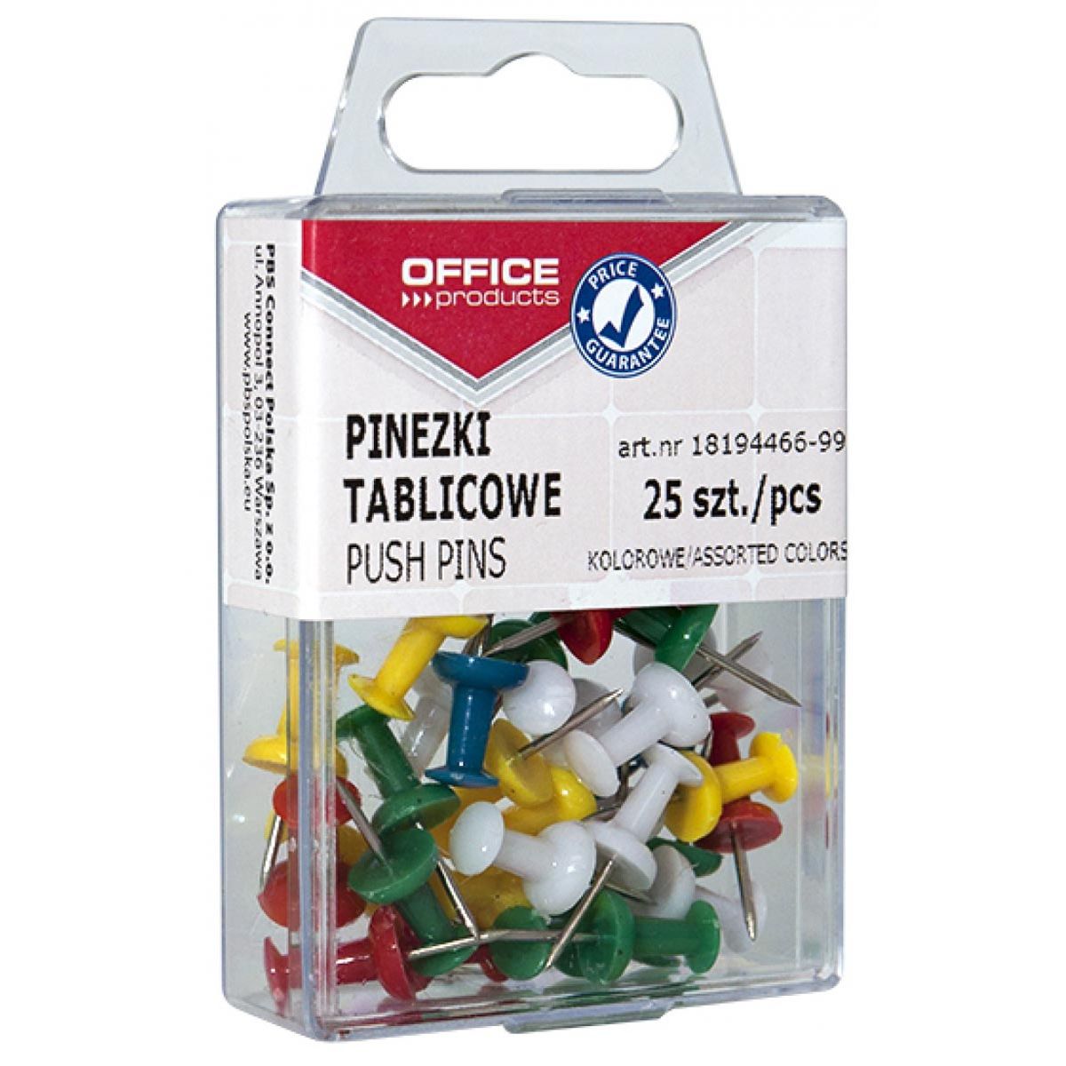 OFFICE products - prikbordspelden, geassorteerde kleuren, plastic ophangdoosje van 25 stuks