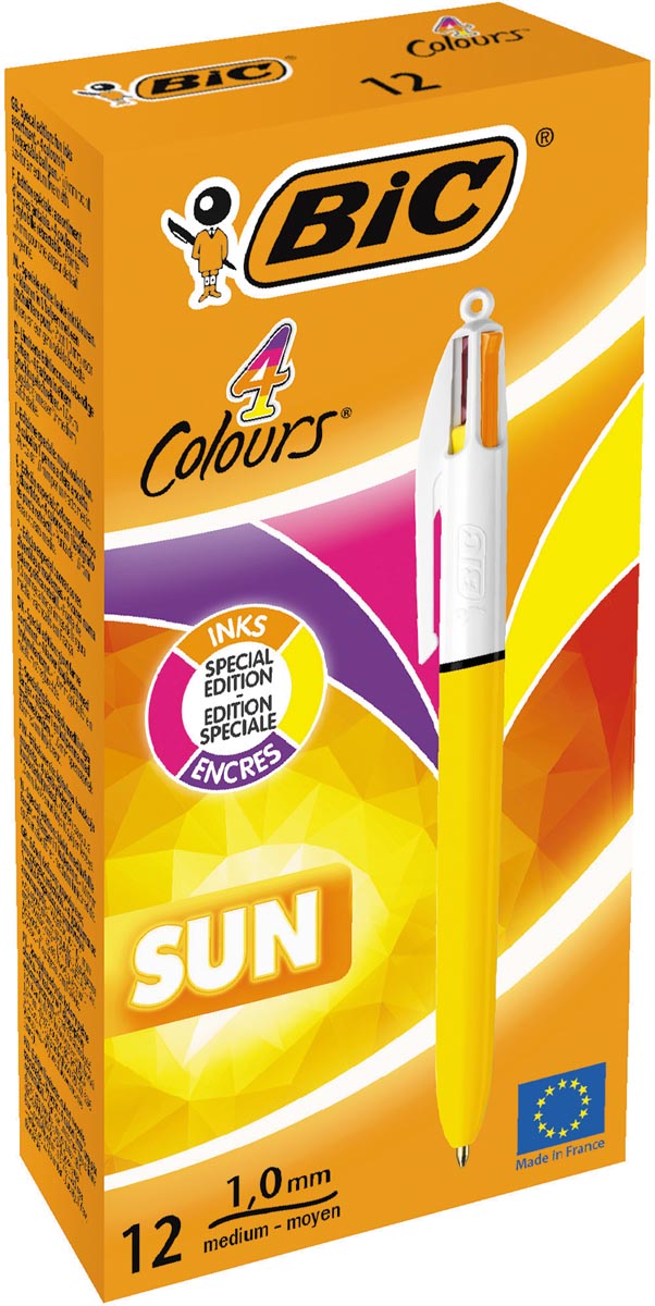 BIC - Colours 4-kleurenbalpen, medium, fashion inktkleuren, lichaam geel