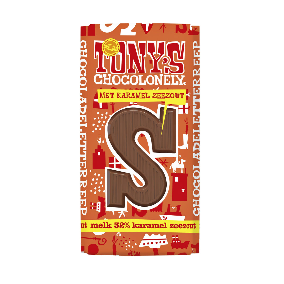 Tony's Chocolonely - Chocoladeletter tc melk karamel zeezout s