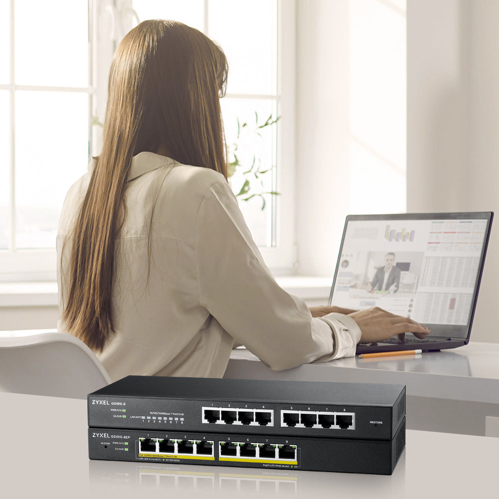 ZYXEL - GS1915-8EP Managed L2 Gigabit Ethernet (10/100/1000) Power over Ethernet (PoE) Zwart