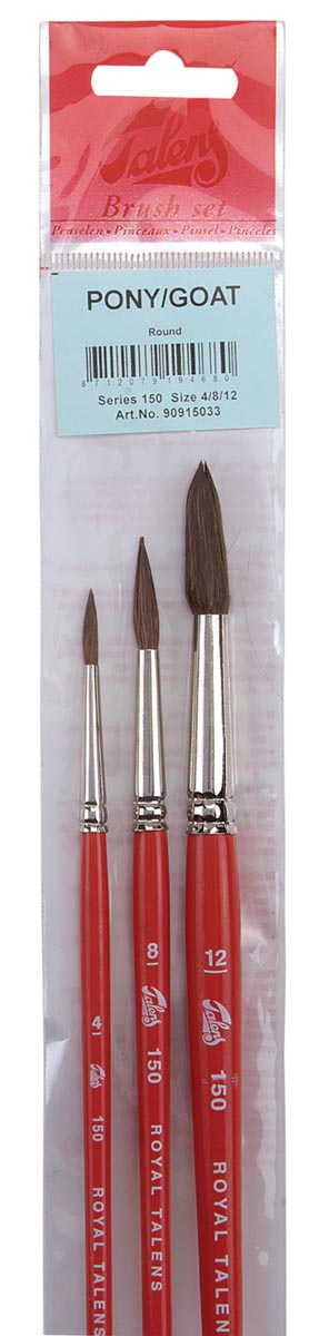 Talens - set de pinceaux aquarelle 150, set de 3 pinceaux