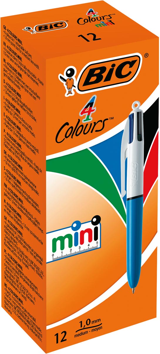 BIC - Colours Mini 4-kleurenbalpen, medium, klassieke inktkleuren, lichaam blauw